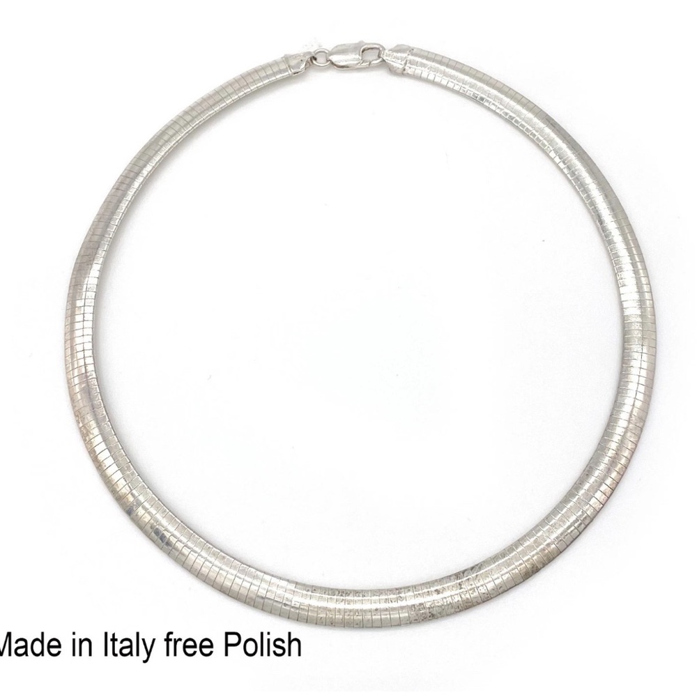 Italian 925 Sterling 8mm Omega Collar Necklace 16” Lobster Clasp – 32g